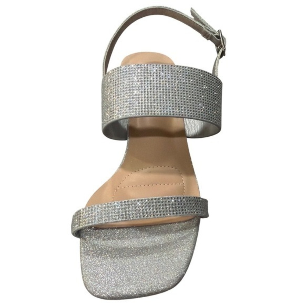 De Blossom Collection Verona-59W Silver Sparkle Rhinestone Block Heels Wide 10 - Picture 4 of 7